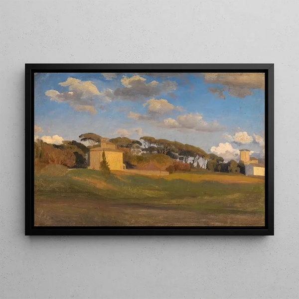 Johann Wilhelm Schirmer - Die Casina di Raffaello und ein Aussichtsturm im Park der Villa Borghese.webp