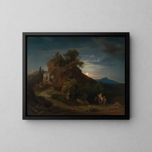 De nacht. L'arrival du Samaritain avec le blessé à l'auberge - Johann Wilhelm Schirmer — ingelijst kunstwerk aan de muur