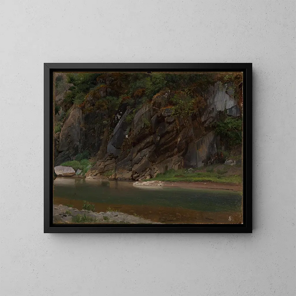 Rivière met rotsachtig strand - Johann Wilhelm Schirmer — ingelijst kunstwerk aan de muur