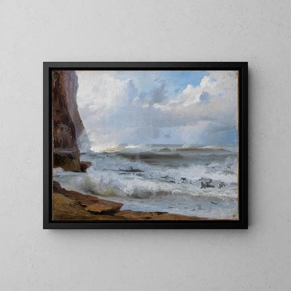 Studie maritiem in Étretat met rotsen links - Johann Wilhelm Schirmer — ingelijst kunstwerk aan de muur