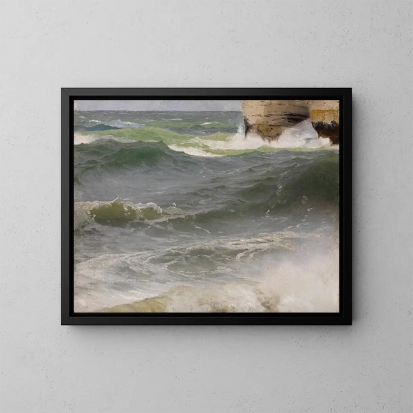 Studie maritiem in Étretat met rotsen rechts - Johann Wilhelm Schirmer — ingelijst kunstwerk aan de muur