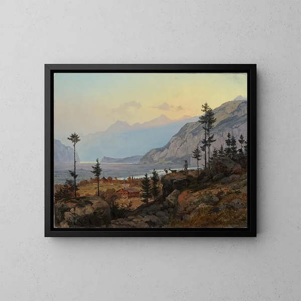Landschap met rivier en meer in de Zwitserse Alpen - Johann Wilhelm Schirmer — ingelijst kunstwerk aan de muur