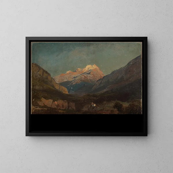 Zwitserse berglandschap schilderij met kapel en verre top op de achtergrond - Johann Wilhelm Schirmer — ingelijst kunstwerk aan de muur
