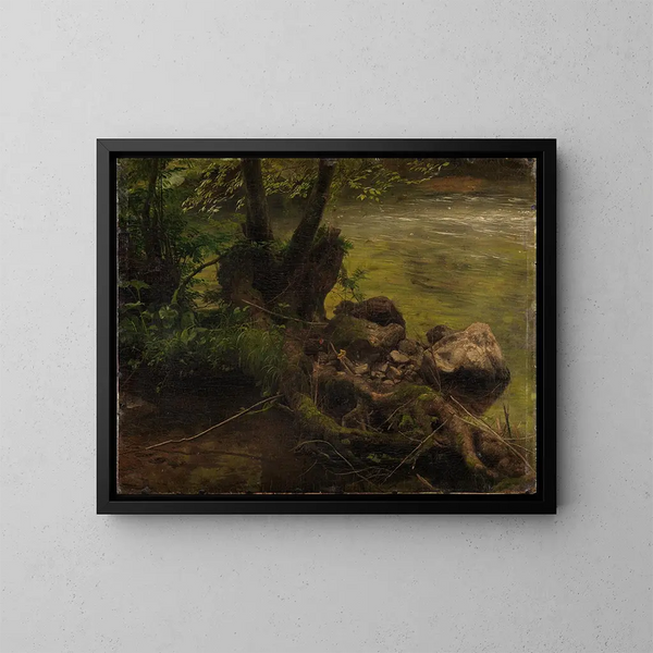 van Racines et pierres au bord du ruisseau - Johann Wilhelm Schirmer — ingelijst kunstwerk aan de muur
