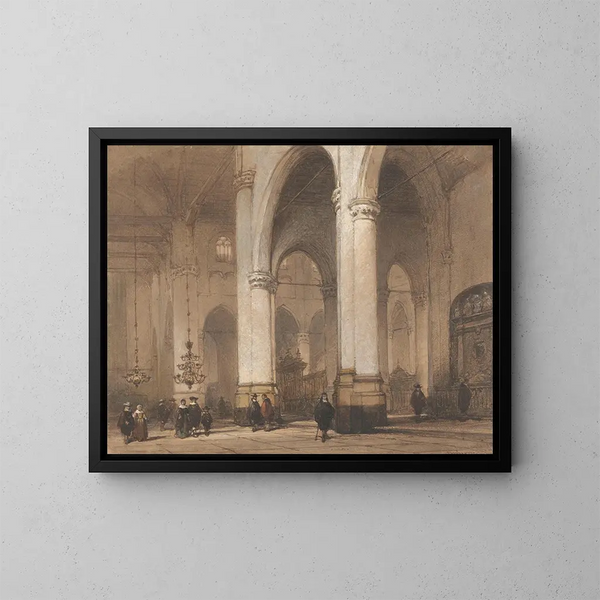 van het uitzicht op de Sint-Laurenskerk in Rotterdam - Johannes Bosboom — ingelijst kunstwerk aan de muur