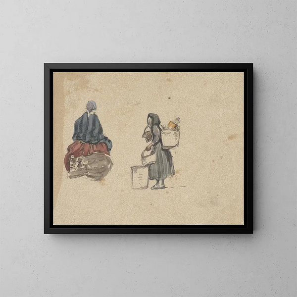 Twee studies van vrouwelijke vissers - Johannes Bosboom — ingelijst kunstwerk aan de muur