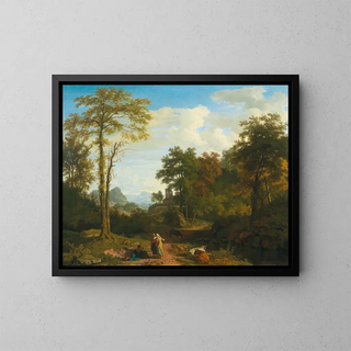 Johannes Glauber - A southern landscape with travellers in front of a fortified town.webp