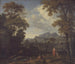 Klassiek landschapsschilderij met Diana en haar nimfen - Johannes Glauber — weergave van het kunstwerk