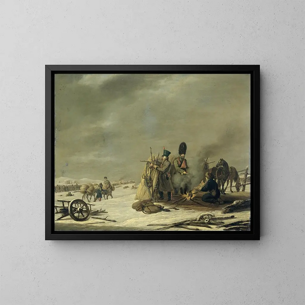 Bivouac in Molodetchno, 34 december 1812, een episode uit de retraite van Napoleon uit Rusland - Johannes Hari — ingelijst kunstwerk aan de muur