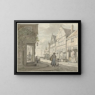 Johannes Jelgerhuis - Vrouw en een kind lopen op straat in een vissersdorp.webp