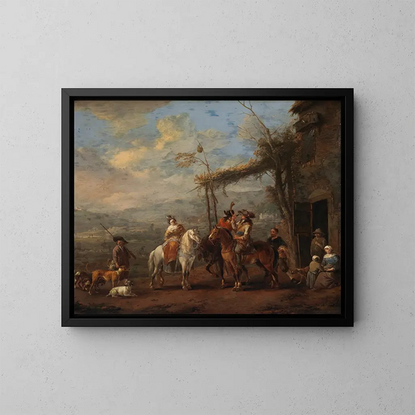 Een jachtpartij - Johannes Lingelbach — ingelijst kunstwerk aan de muur