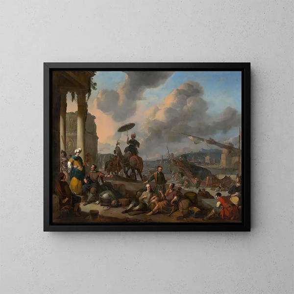 Port op de Middellandse Zee - Johannes Lingelbach — ingelijst kunstwerk aan de muur