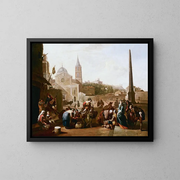 La Piazza del Popolo in Rome - Johannes Lingelbach — ingelijst kunstwerk aan de muur