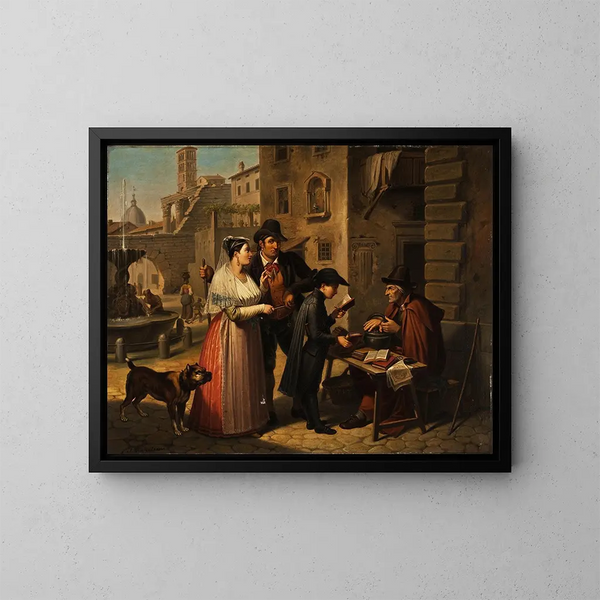 Een boekenverkoper in een Romeinse straat - Johannes Riepenhausen — ingelijst kunstwerk aan de muur