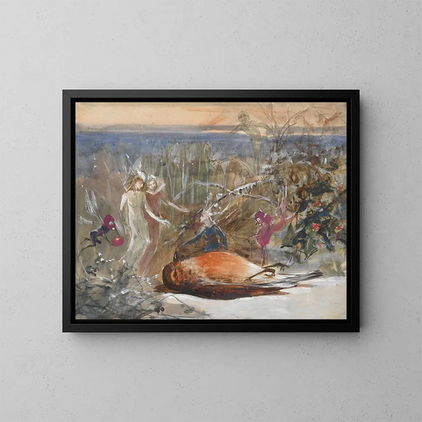 van Wie heeft Cock Robin vermoord? Een studie - John Anster Fitzgerald — ingelijst kunstwerk aan de muur