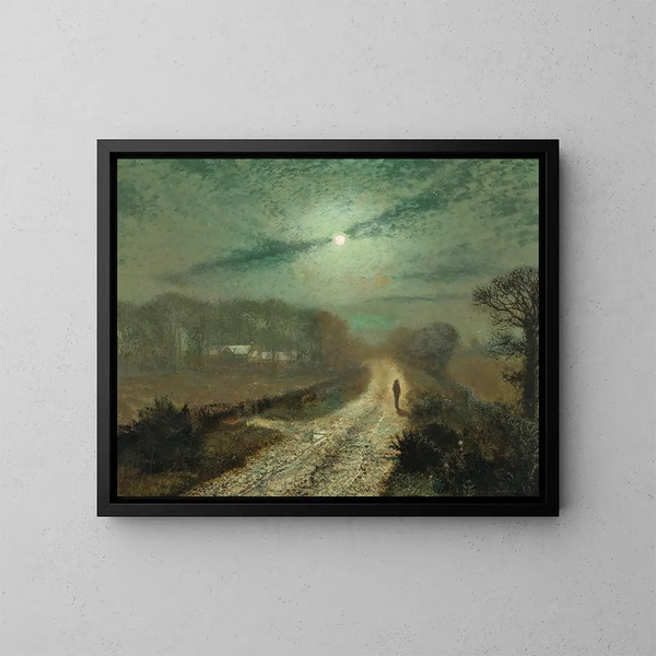 Een landschap in het maanlicht - John Atkinson Grimshaw — ingelijst kunstwerk aan de muur