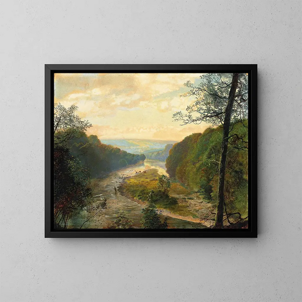 De vallei van Wharfe met de Barden-toren op de achtergrond - John Atkinson Grimshaw — ingelijst kunstwerk aan de muur