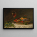 Natuurschilderij met een mand fruit, een glas sherry en een boeket bloemen - John Beigel — ingelijst kunstwerk aan de muur