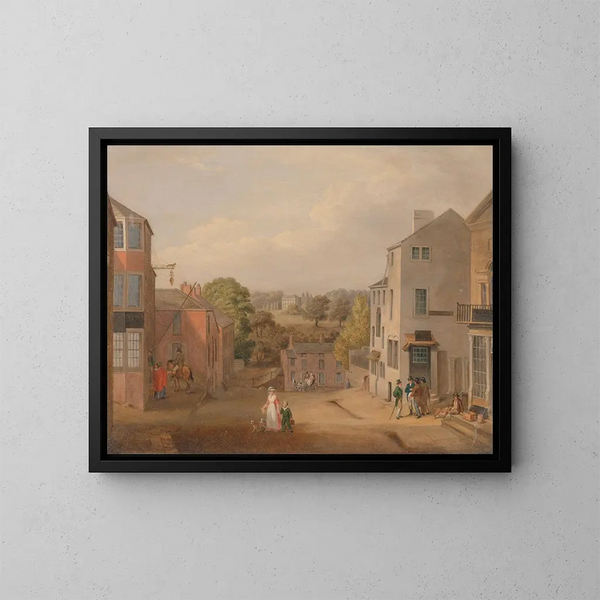 Straatscène in Chorley, Lancashire, met uitzicht op Chorley Hall - John Bird uit Liverpool — ingelijst kunstwerk aan de muur