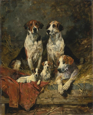John Emms - Four Foxhounds and a Terrier.webp