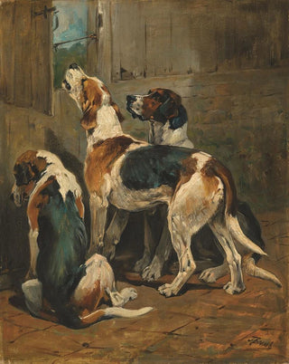 John Emms - Foxhounds at a kennel door.webp