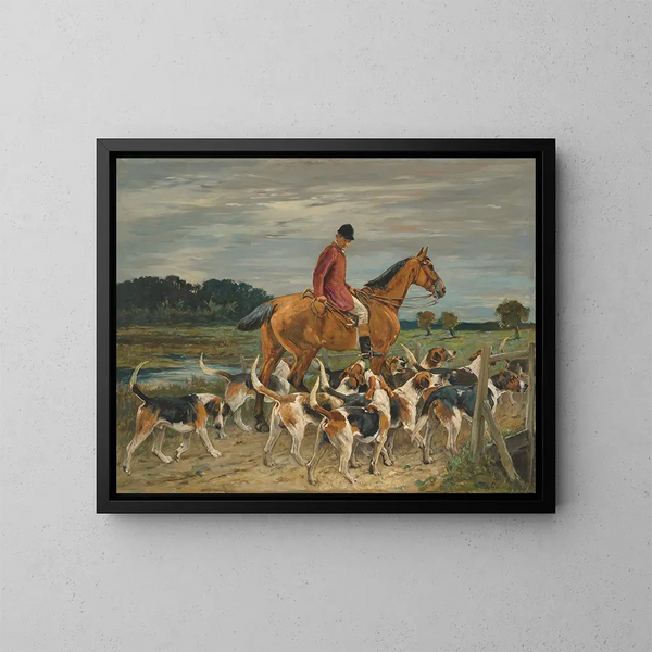 Jager en jachthonden - John Emms — ingelijst kunstwerk aan de muur