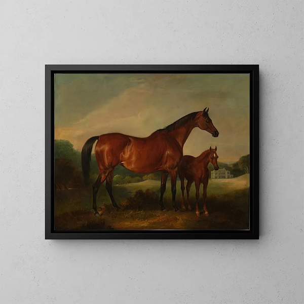 Paard van de bijenkorf met een oude vesting op de achtergrond - John Ferneley — ingelijst kunstwerk aan de muur