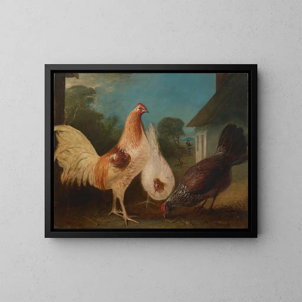 van kippen in een boerderijhof - John Ferneley — ingelijst kunstwerk aan de muur