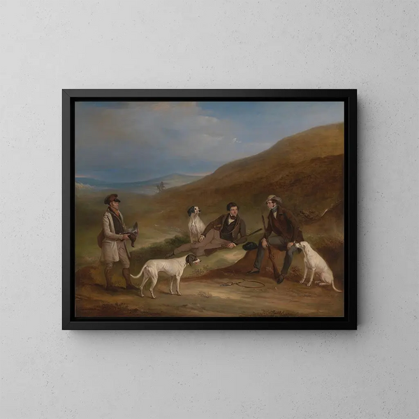 Vos en zijn broer George die op grouse schieten in Middlesmoor, Yorkshire - John Ferneley — ingelijst kunstwerk aan de muur