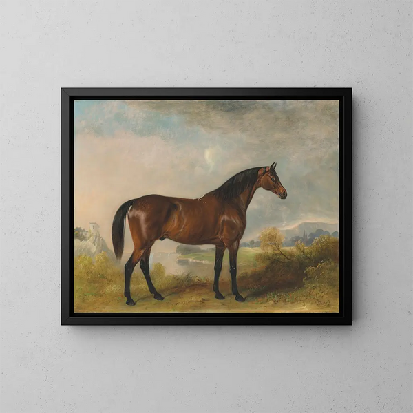 Rodolphe, een jachthengst in een uitgestrekt landschap - John Ferneley — ingelijst kunstwerk aan de muur