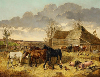 John Frederick Herring Jr - Horses Eating from a Manger with Pigs and Chickens in a Farmyard.webp