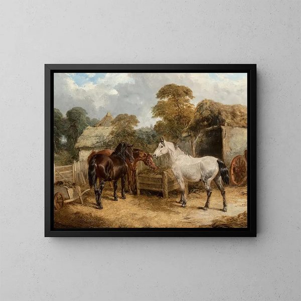 van paarden die zich voeden - John Frederick Herring Jr. — ingelijst kunstwerk aan de muur