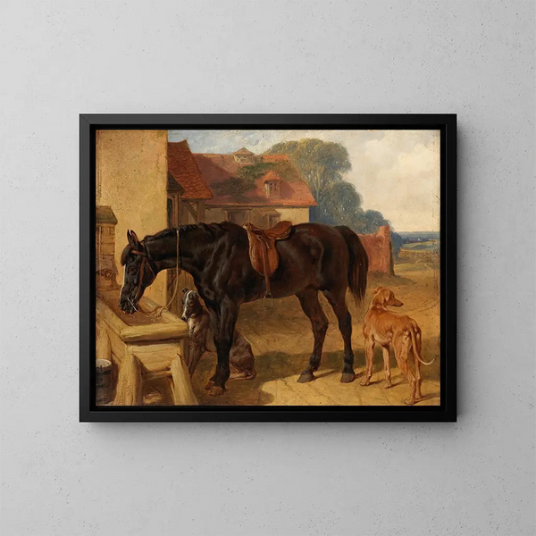 Een paard dat drinkt - John Frederick Herring de Oude — ingelijst kunstwerk aan de muur
