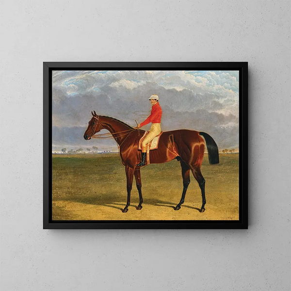 Consol, bruin paard van vijf jaar, met Sam Darling of George Edwards aan de teugel - John Frederick Herring de Oude — ingelijst kunstwerk aan de muur