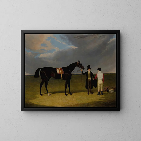 De zadelaar met jockey en trainer in Doncaster - John Frederick Herring de Oudere — ingelijst kunstwerk aan de muur
