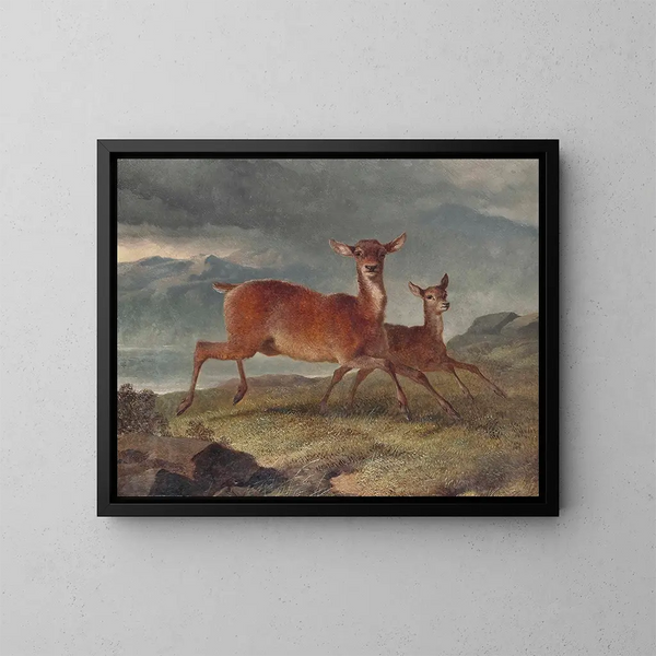 van een rode hert en jong - John Frederick Herring de Oude — ingelijst kunstwerk aan de muur