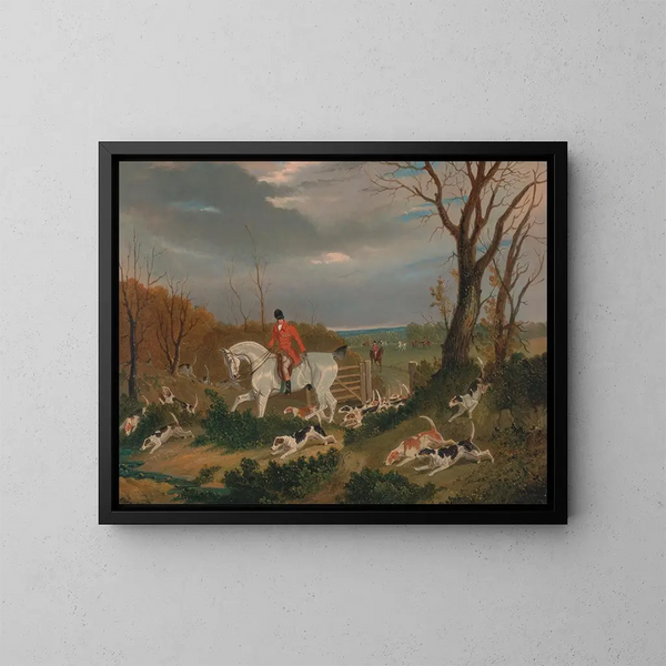 De jacht op de Suffolk op weg naar de schuilplaats bij Herringswell - John Frederick Herring de Oude — ingelijst kunstwerk aan de muur