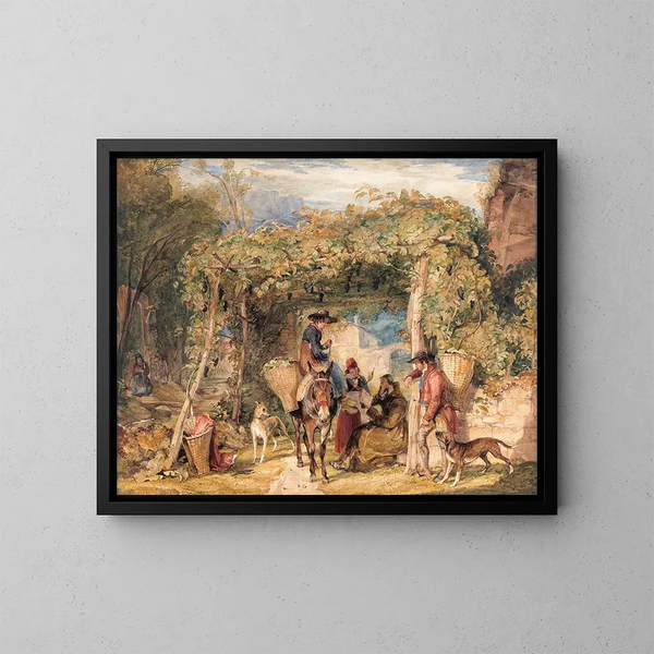 Figuren en dieren in een wijngaard - John Frederick Lewis — ingelijst kunstwerk aan de muur