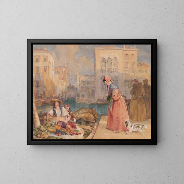Vendeurs de fruits sur un canal vénitien - John Frederick Lewis — ingelijst kunstwerk aan de muur