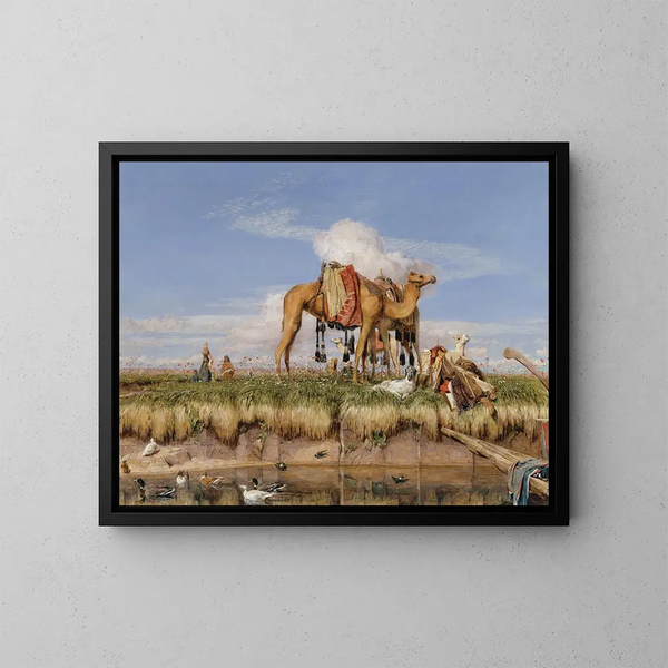 op de oevers van de Nijl, Hoge-Egypte - John Frederick Lewis — ingelijst kunstwerk aan de muur