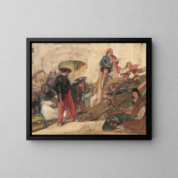 scène van Spaanse strijd: De proclamatie van Don Carlos - John Frederick Lewis — ingelijst kunstwerk aan de muur
