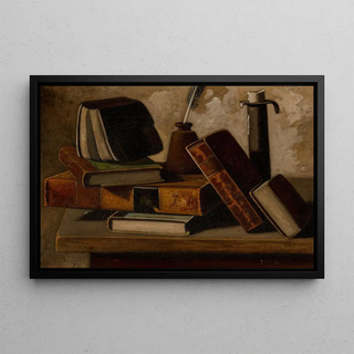 John Frederick Peto - Still Life with Books Inkpot and Candlestick.webp
