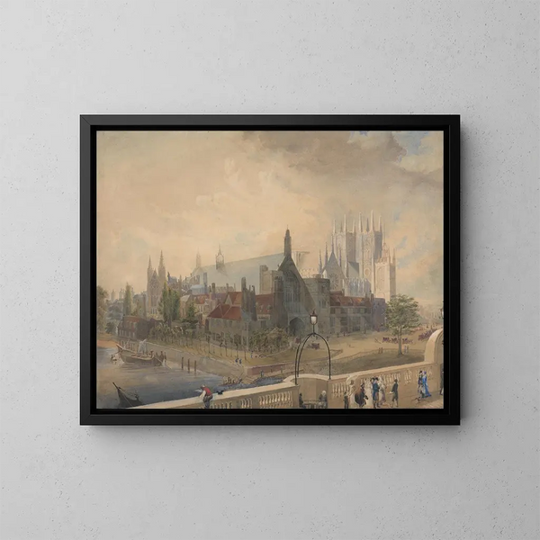 Vue van Westminster Hall en de abdij vanaf de brug - John Gendall — ingelijst kunstwerk aan de muur