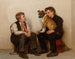 Twee jongens die schoenen poetsen met een hond - John George Brown — weergave van het kunstwerk