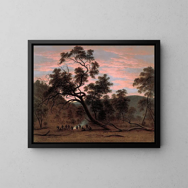 Een corroboree van inheemsen op de vlaktes van Mills - John Glover — ingelijst kunstwerk aan de muur