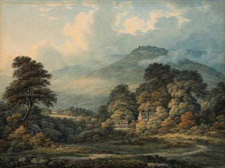 Uitgestrekt landschap met verre bergen - John Glover — weergave van het kunstwerk