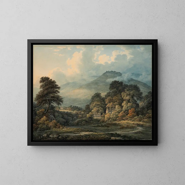 Uitgestrekt landschap met verre bergen - John Glover — ingelijst kunstwerk aan de muur