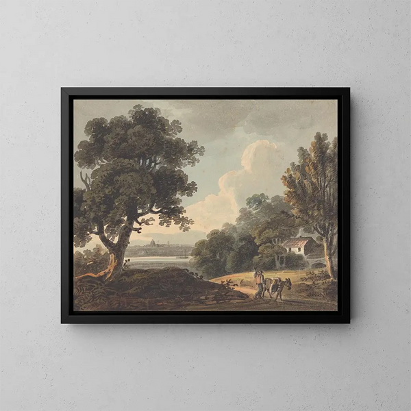 Landschapsschilderij met een ver uitzicht op Londen - John Henry Campbell — ingelijst kunstwerk aan de muur