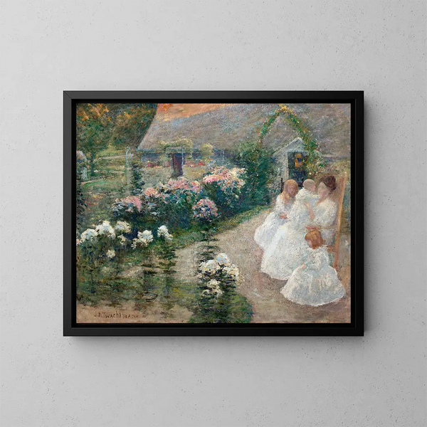 op het terras - John Henry Twachtman — ingelijst kunstwerk aan de muur