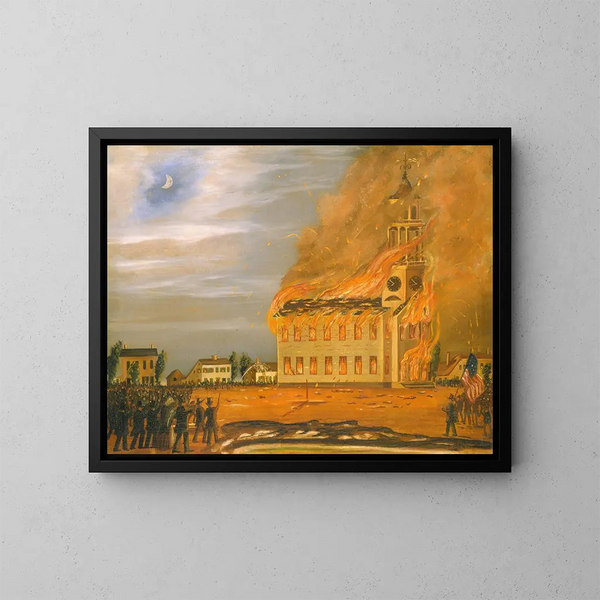 Vuur van de Old South Church, Bath, Maine - John Hilling — ingelijst kunstwerk aan de muur